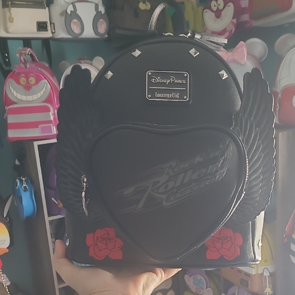 Loungefly Disney Parks Black Backpack Rock 'N' Roller Coaster Retired Nwot